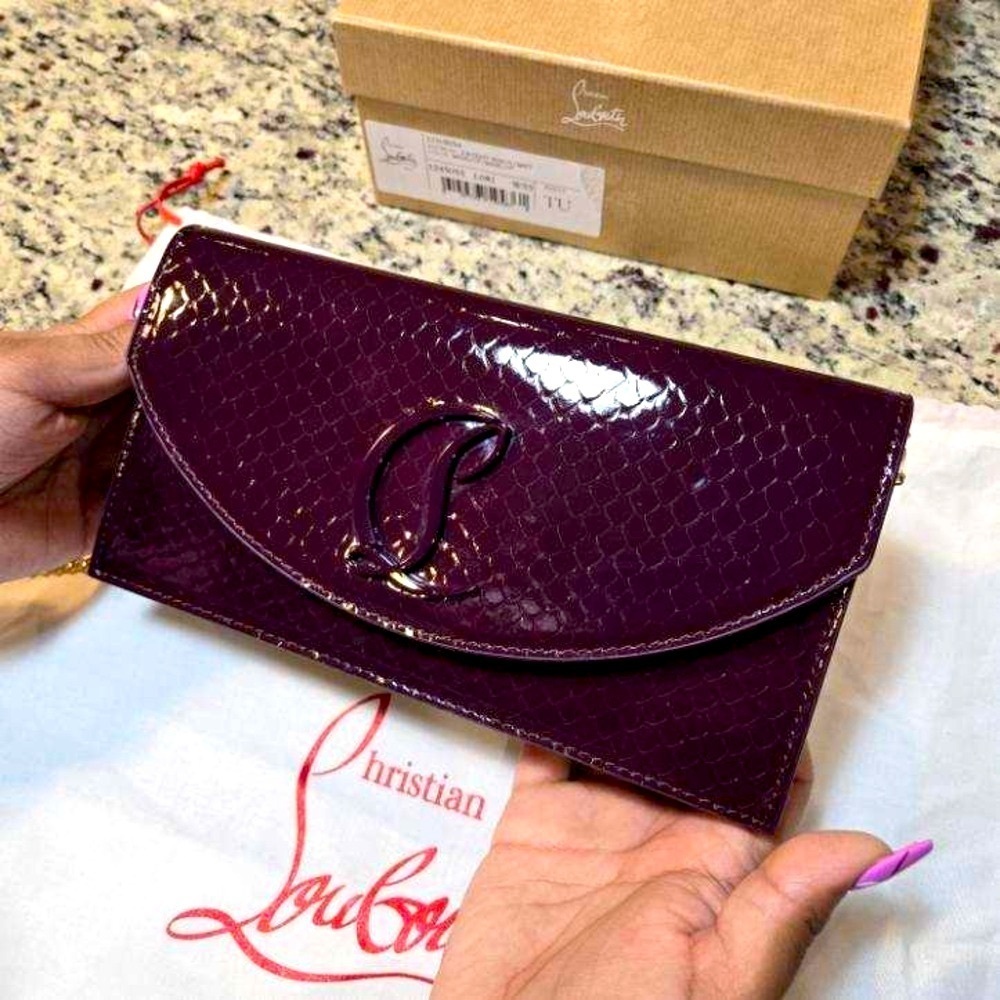 NEW Christian Louboutin Loubi54 Shoulder Bag in Merlot Patent Snake Embossed - Picture 2 of 13